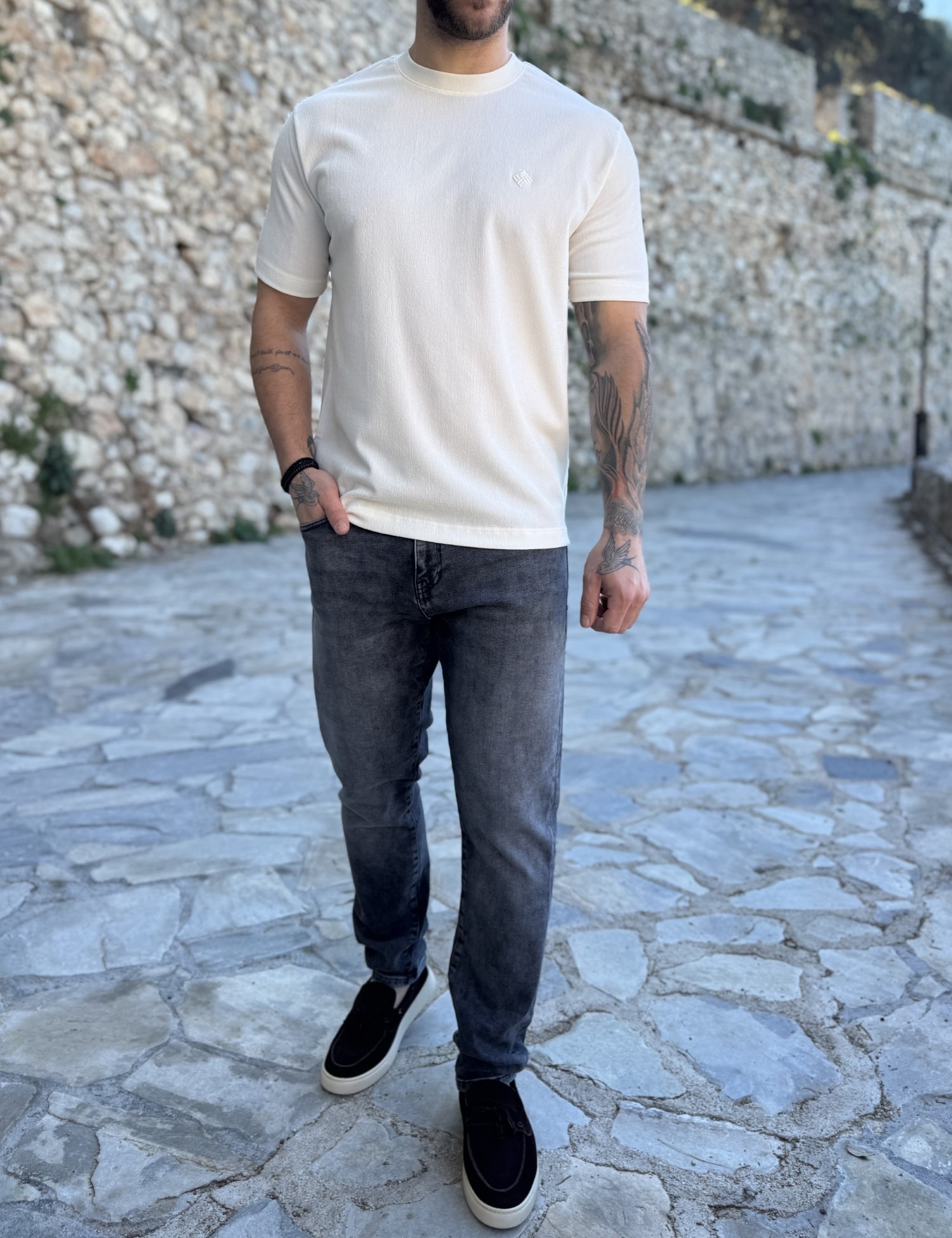 Marrakech ανδρική εκρού κοντομάνικη μπλούζα με ανάγλυφο ύφασμα TST2752 φωτογραφία